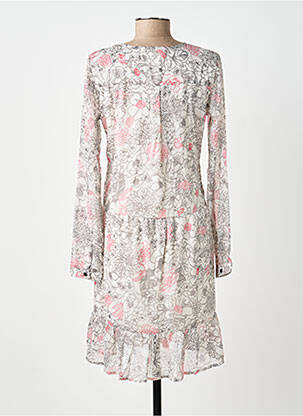Robe mi-longue imprimé fleurs manches longues blanc BELLAWAY femme
