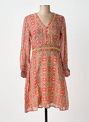 Robe mi-longue coupe fluide manches longues rouge BELLAWAY femme