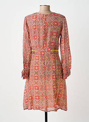 Robe mi-longue coupe fluide manches longues rouge BELLAWAY femme