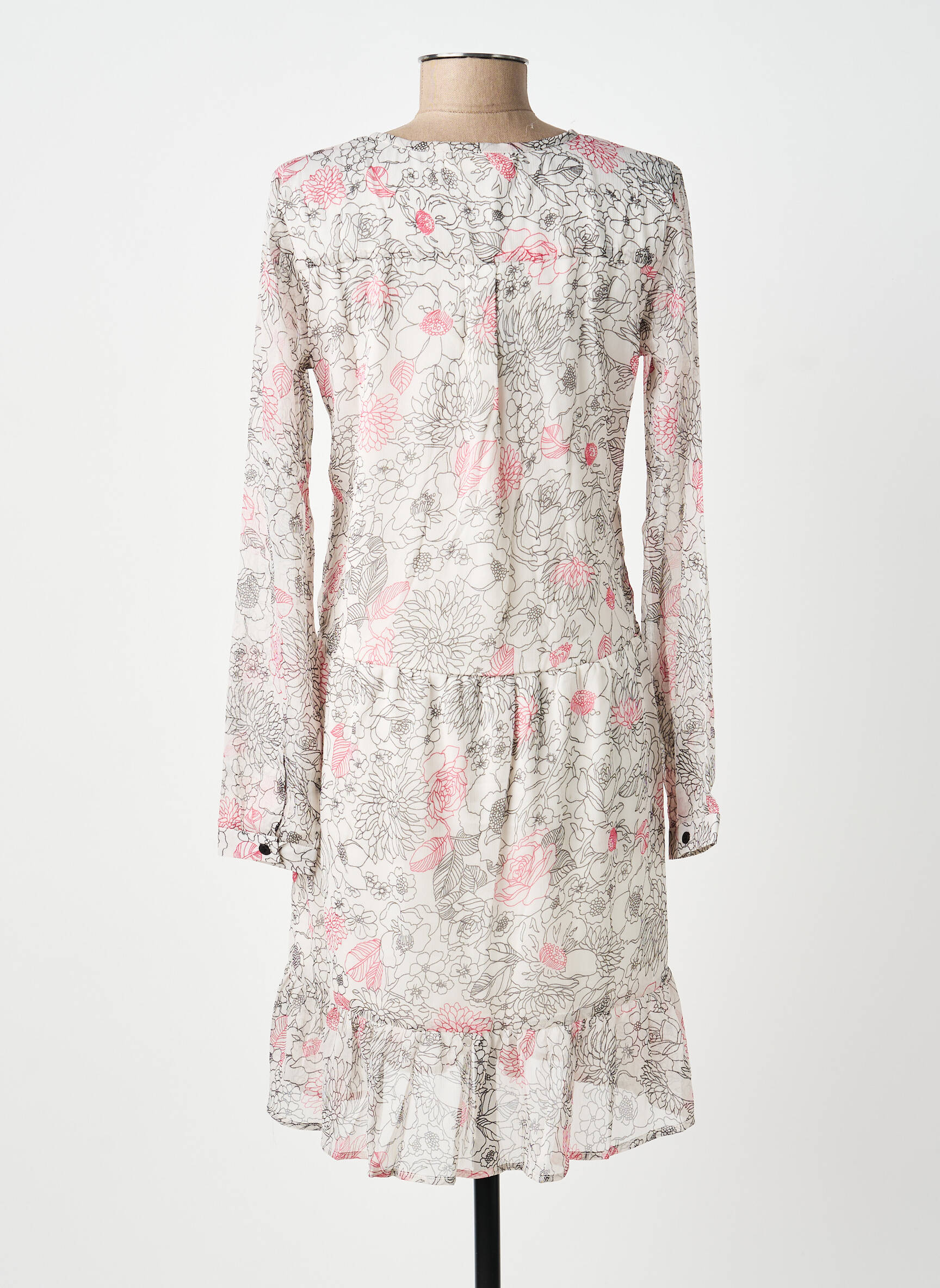 Robe mi-longue imprimé fleurs manches longues blanc BELLAWAY femme