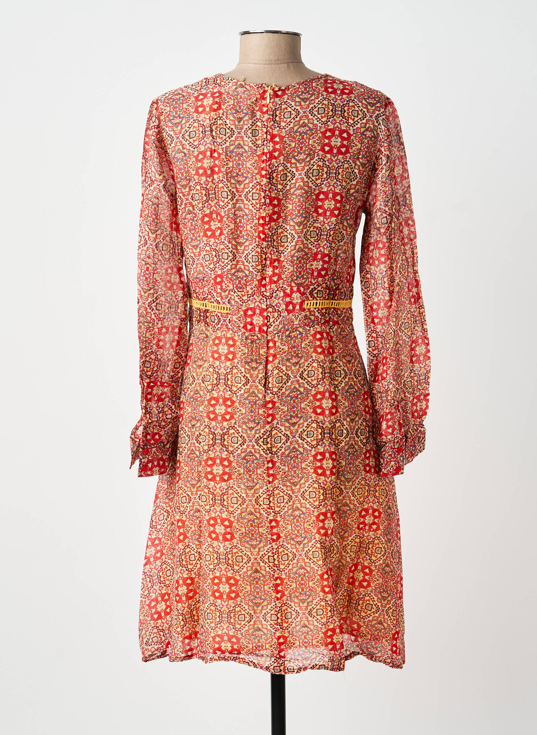 Robe mi-longue coupe fluide manches longues rouge BELLAWAY femme