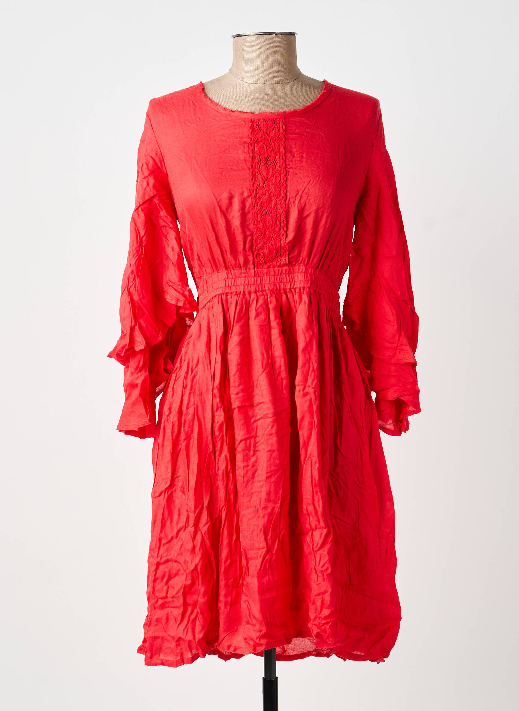 Robe mi-longue coupe fluide manches 3/4 rouge BELLAWAY femme