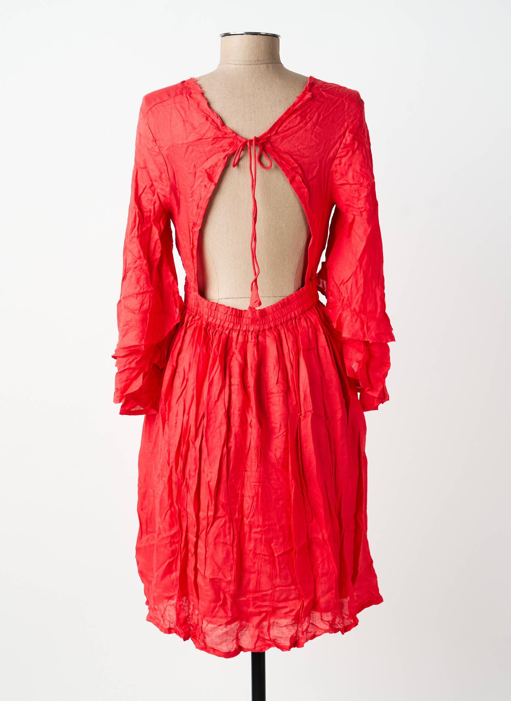 Robe mi-longue coupe fluide manches 3/4 rouge BELLAWAY femme