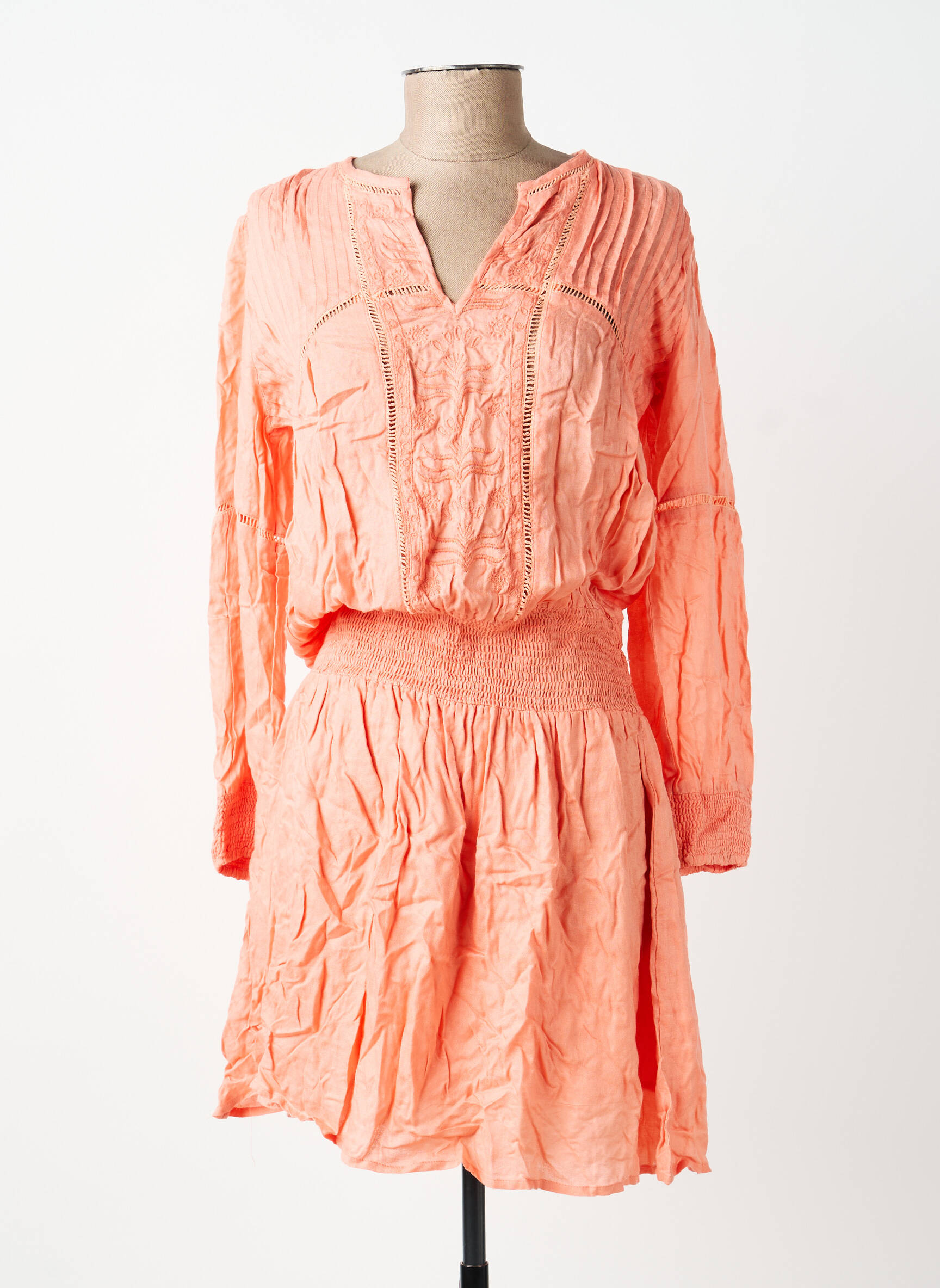 Robe mi-longue manches longues manches longues orange BELLAWAY femme