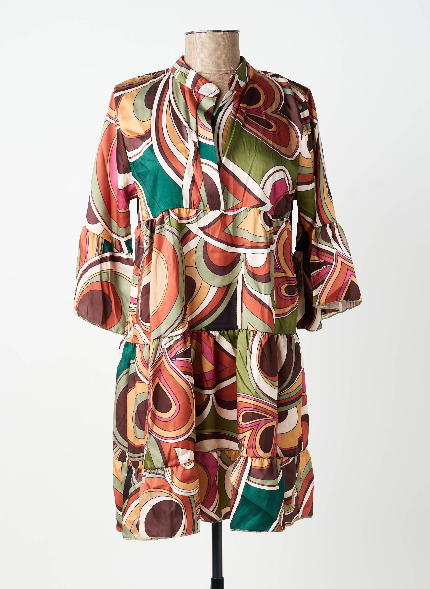 Robe courte coupe fluide manches 3/4 vert VENTI6 femme
