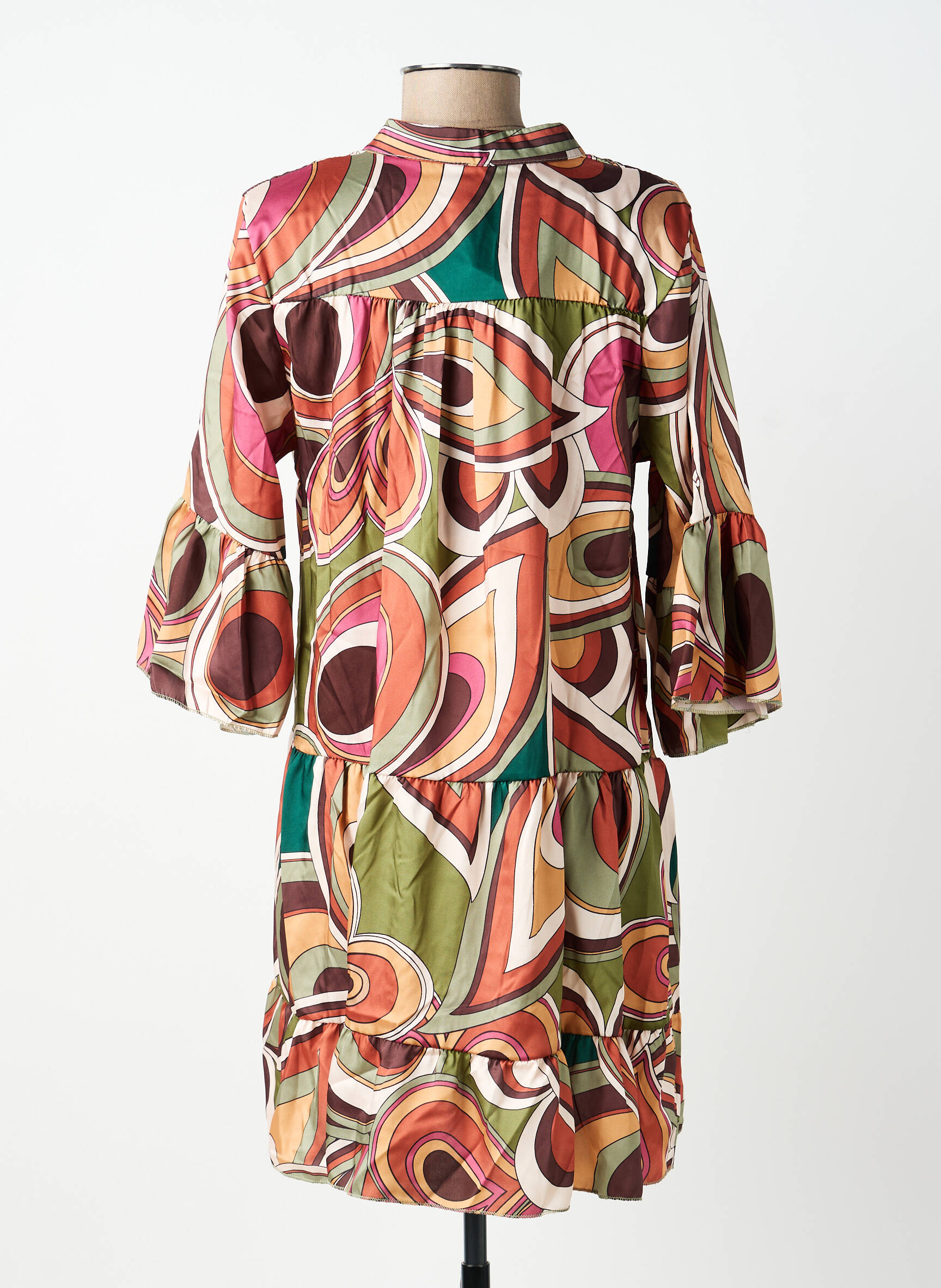Robe courte coupe fluide manches 3/4 vert VENTI6 femme