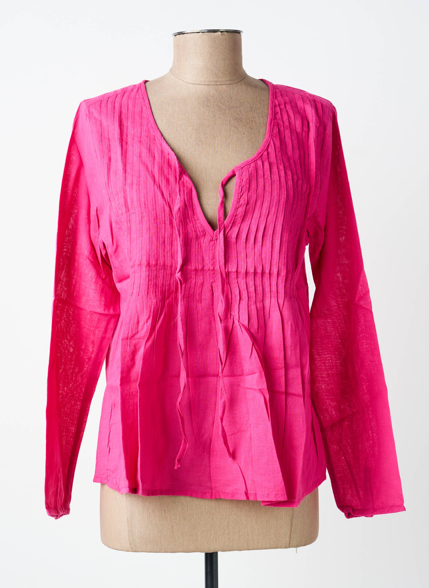 Blouse tissage popeline manches longues rose BELLAWAY femme