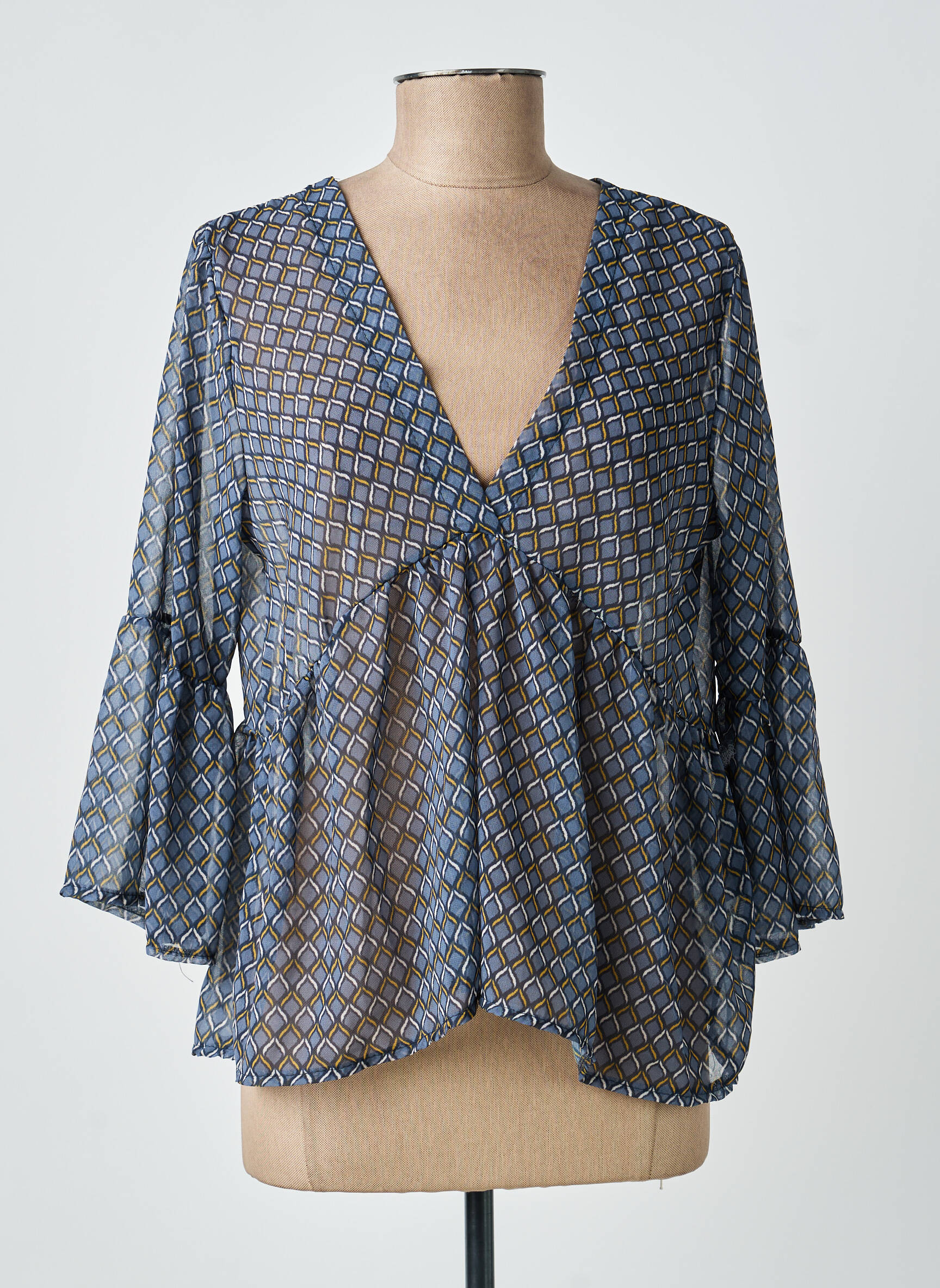 Top imprimé fantaisie manches 3/4 bleu ANTONELLO SERIO femme