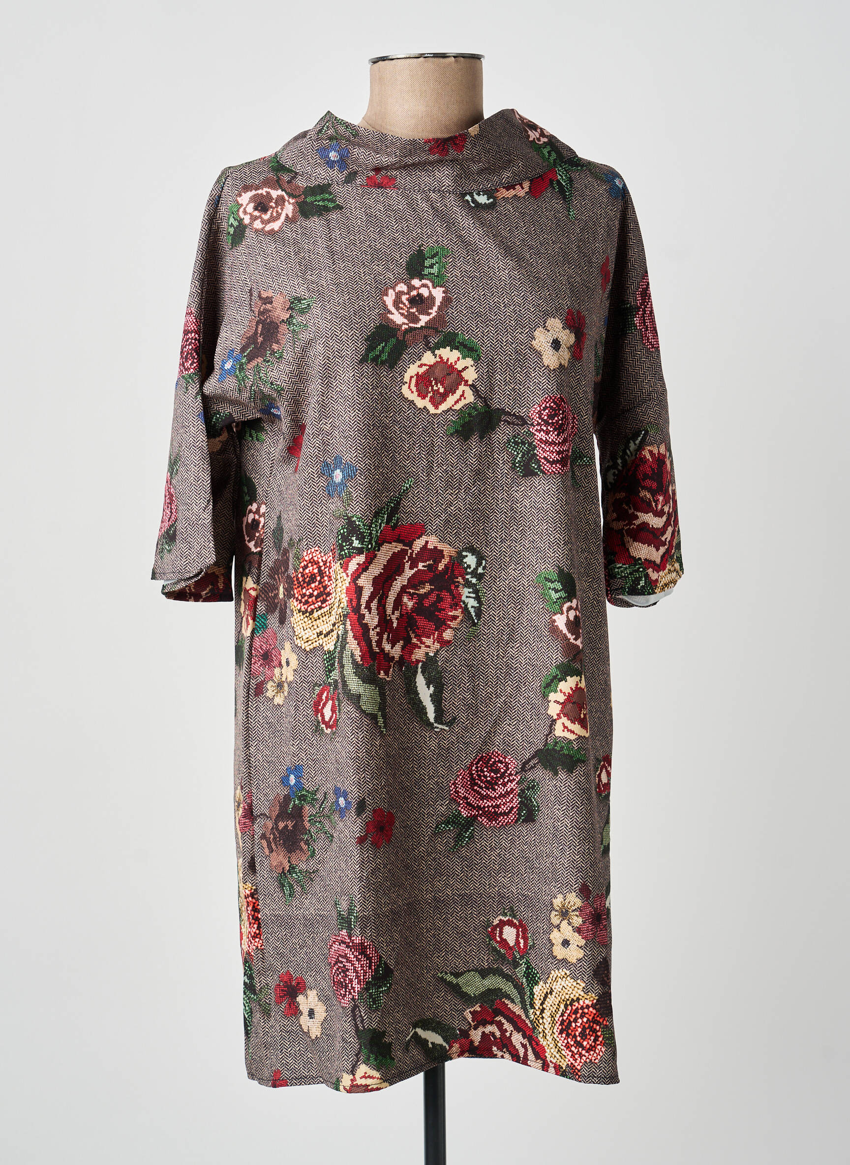 Robe courte manches courtes manches courtes marron ANTONELLO SERIO femme