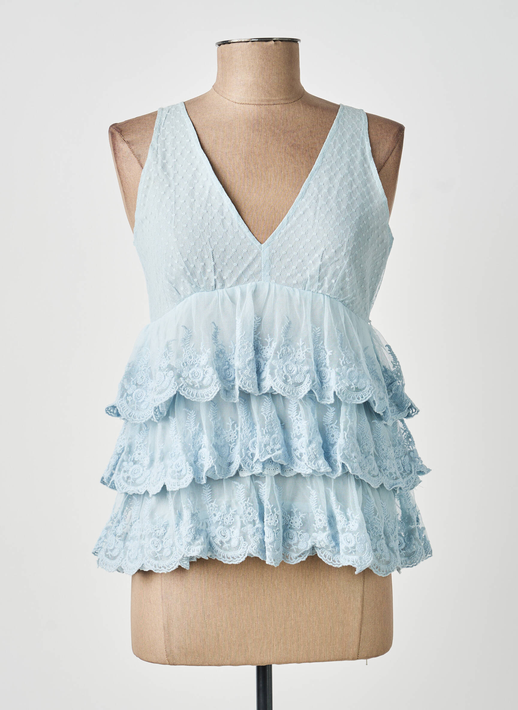 Top col v sans manche bleu BELLAWAY femme