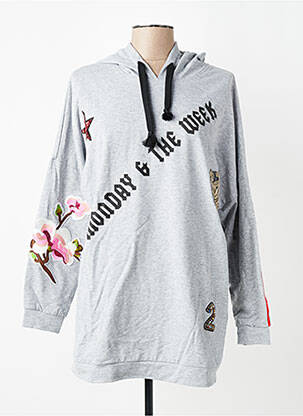 Sweat-shirt à capuche stretch manches longues gris MARYLEY femme