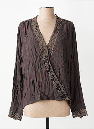 Blouse poignets boutonnés avec fente manches longues marron CHARLIE JOE femme