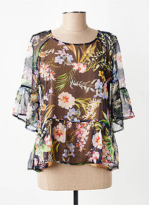 Blouse légère et transparente manches 3/4 noir ANGELA DAVIS femme