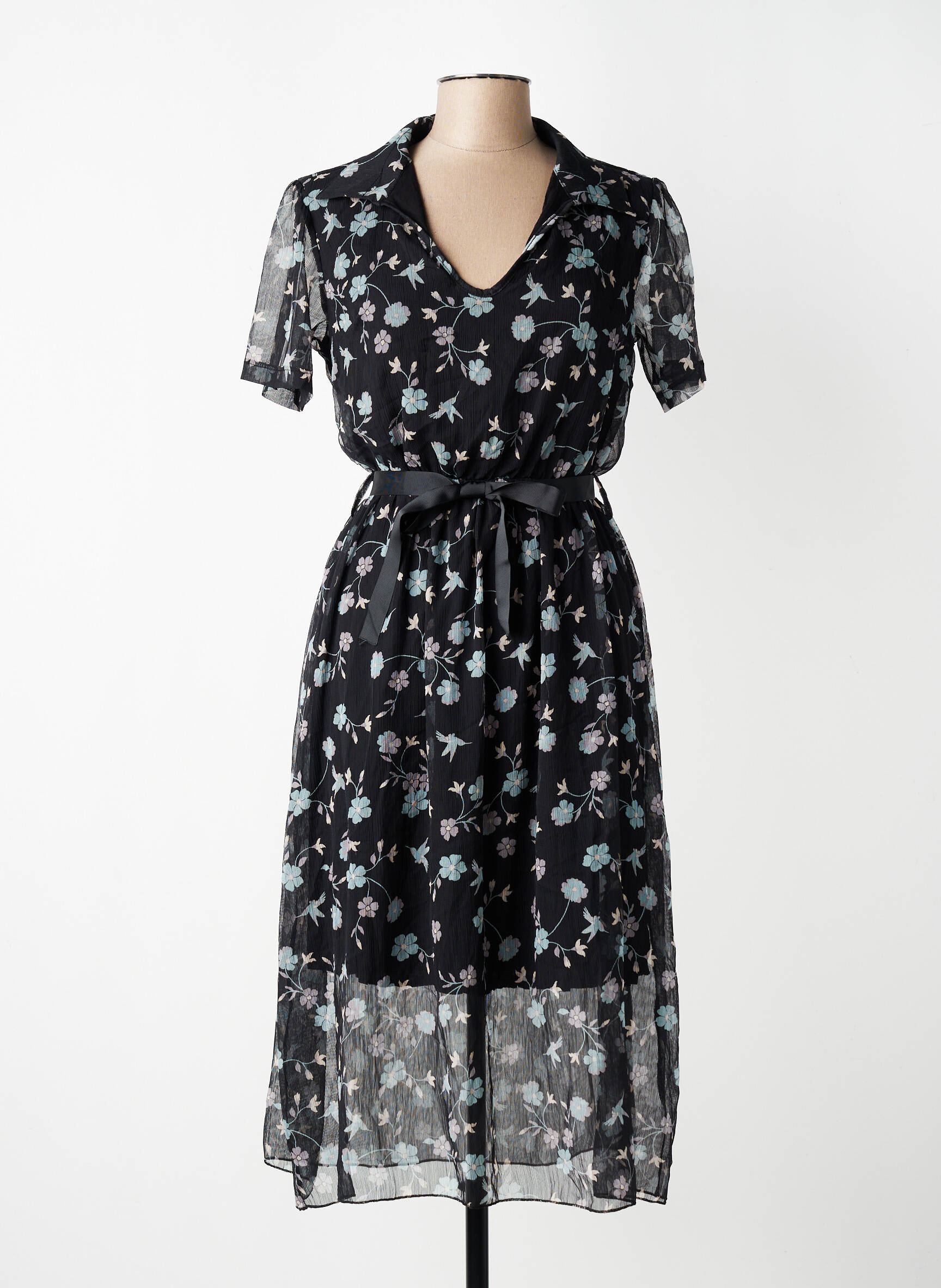Robe mi-longue coupe fluide manches courtes noir NAS.TY CO' femme