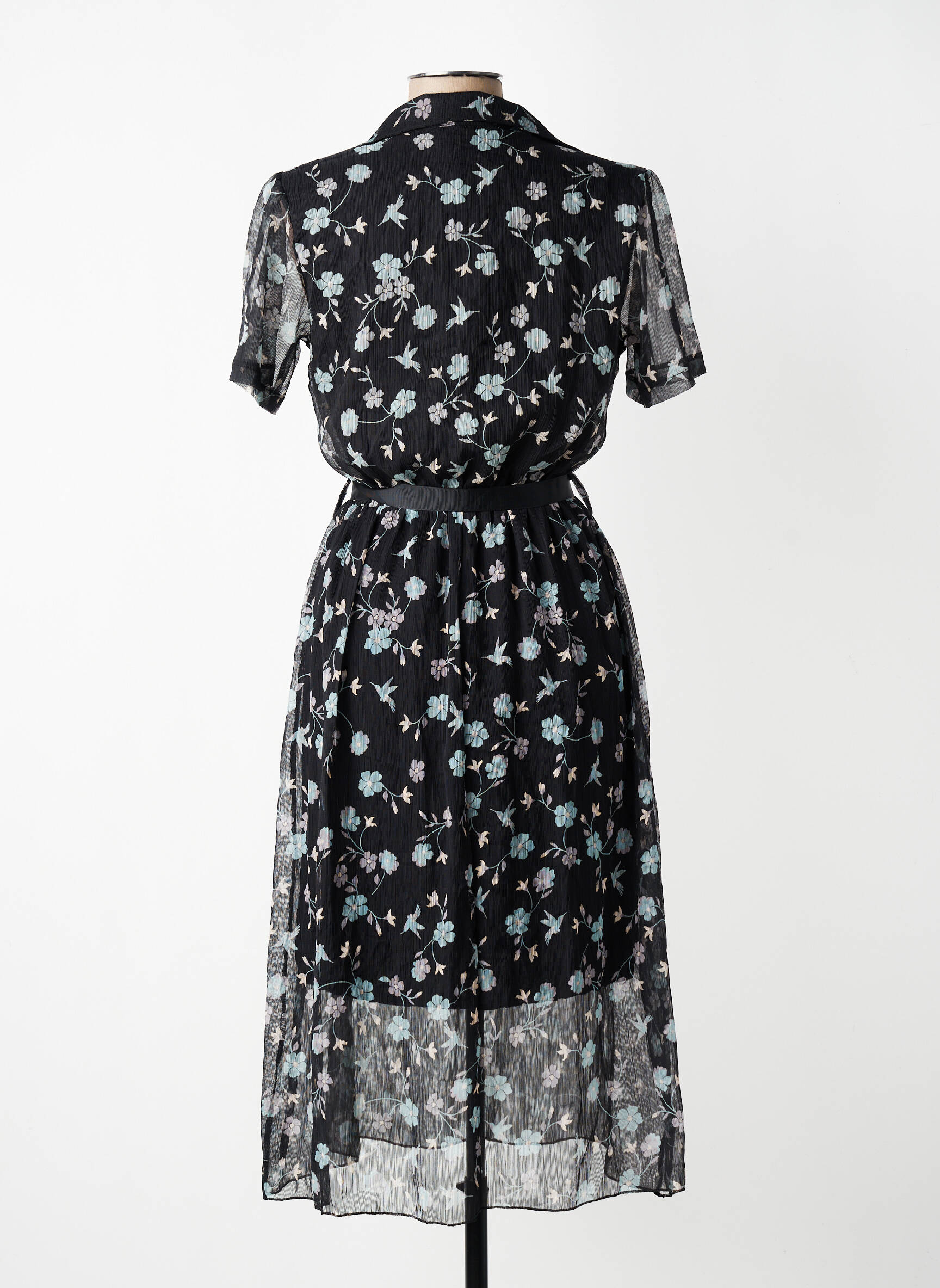 Robe mi-longue coupe fluide manches courtes noir NAS.TY CO' femme