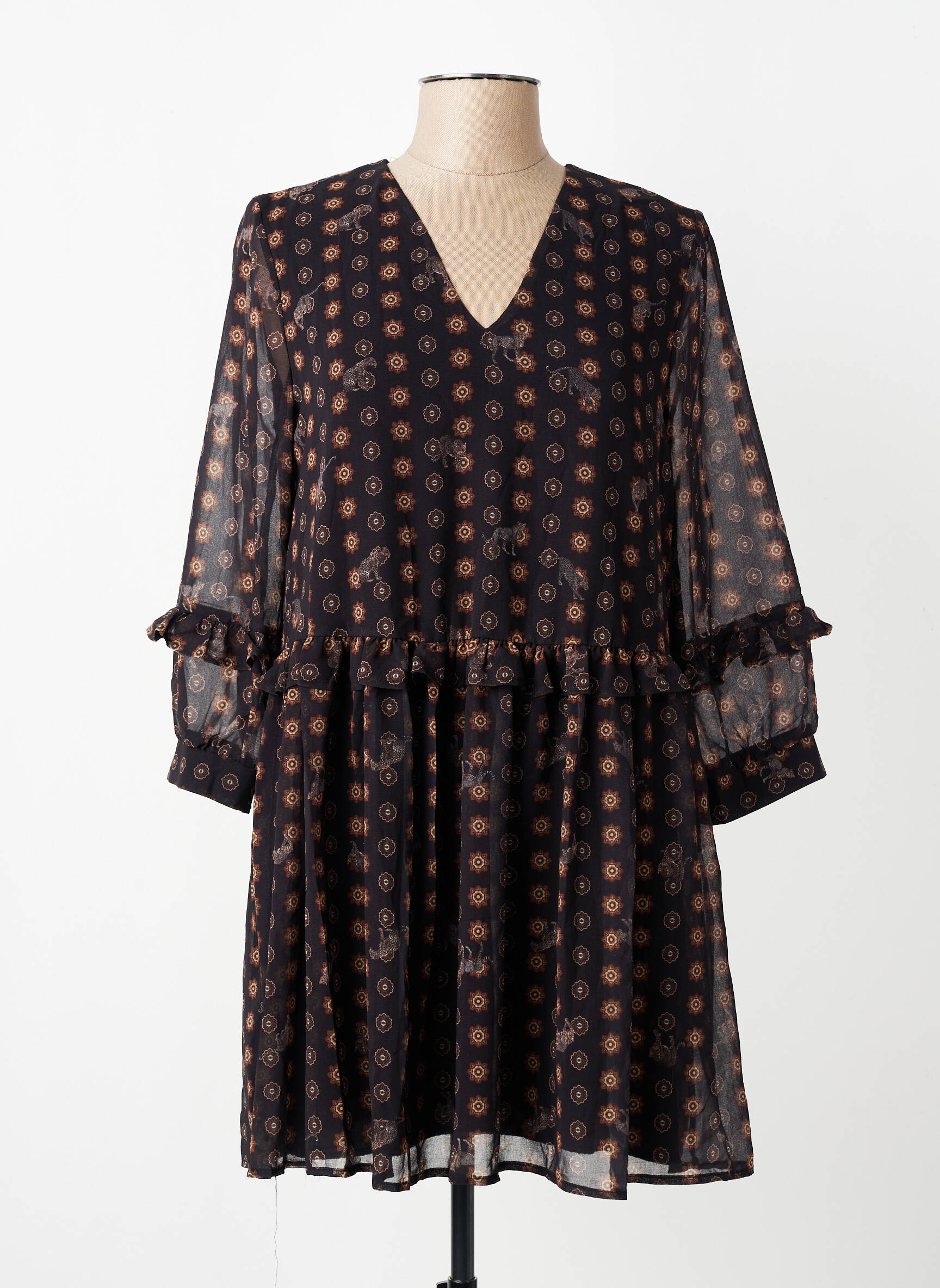 Robe courte coupe fluide manches 3/4 noir ANGELA DAVIS femme