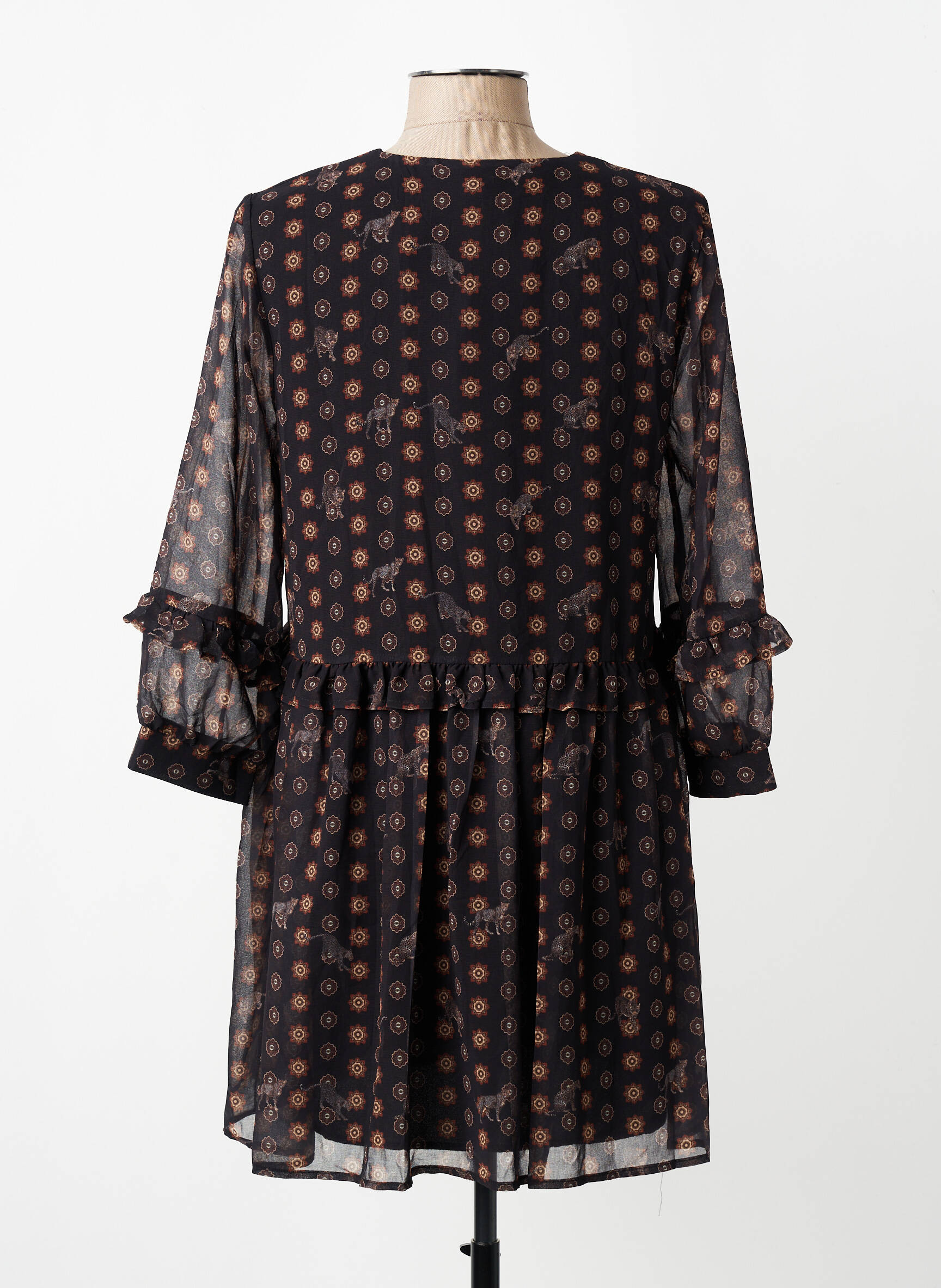 Robe courte coupe fluide manches 3/4 noir ANGELA DAVIS femme