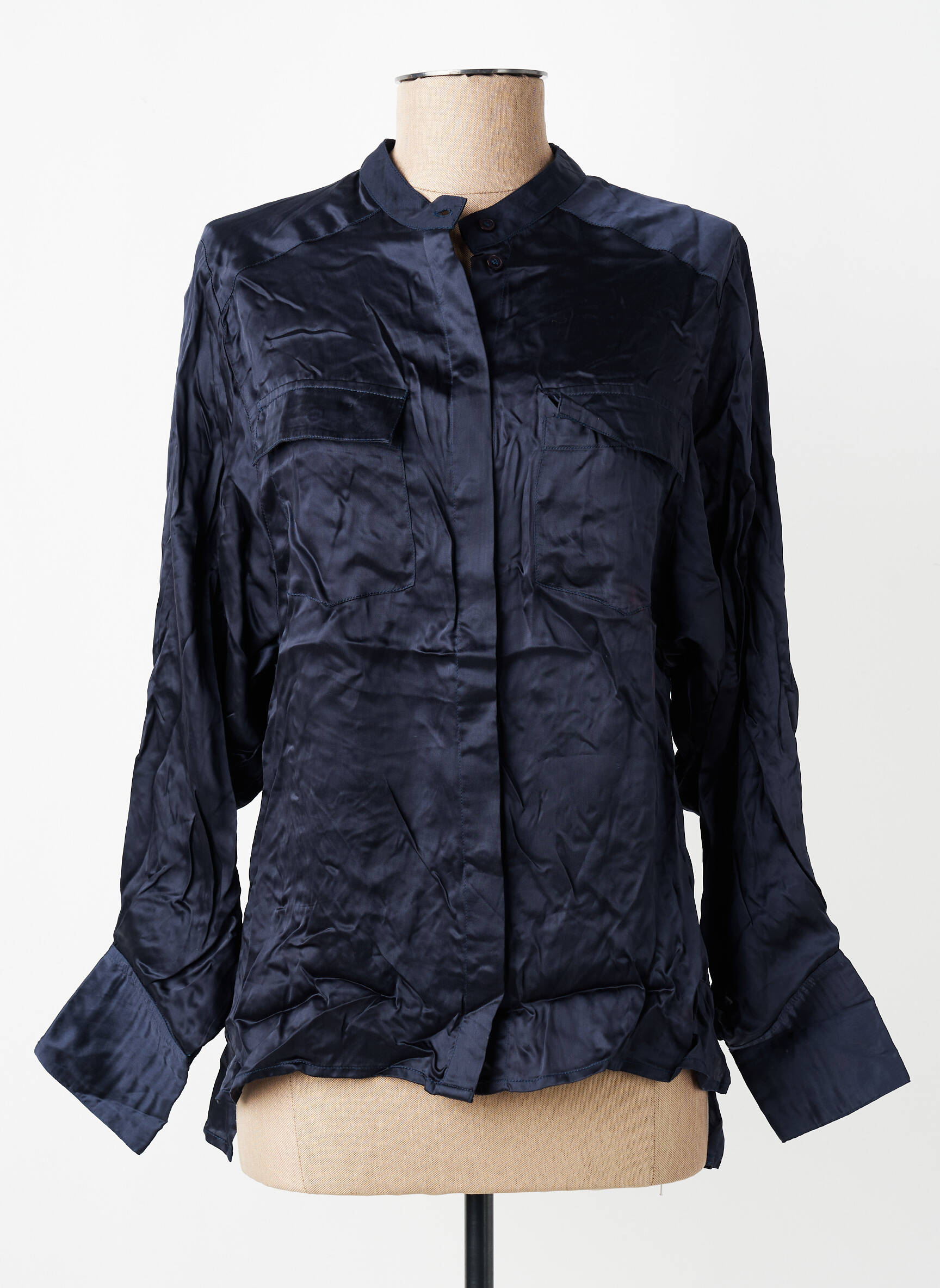 Chemisier col mao manches longues bleu CHARLIE JOE femme