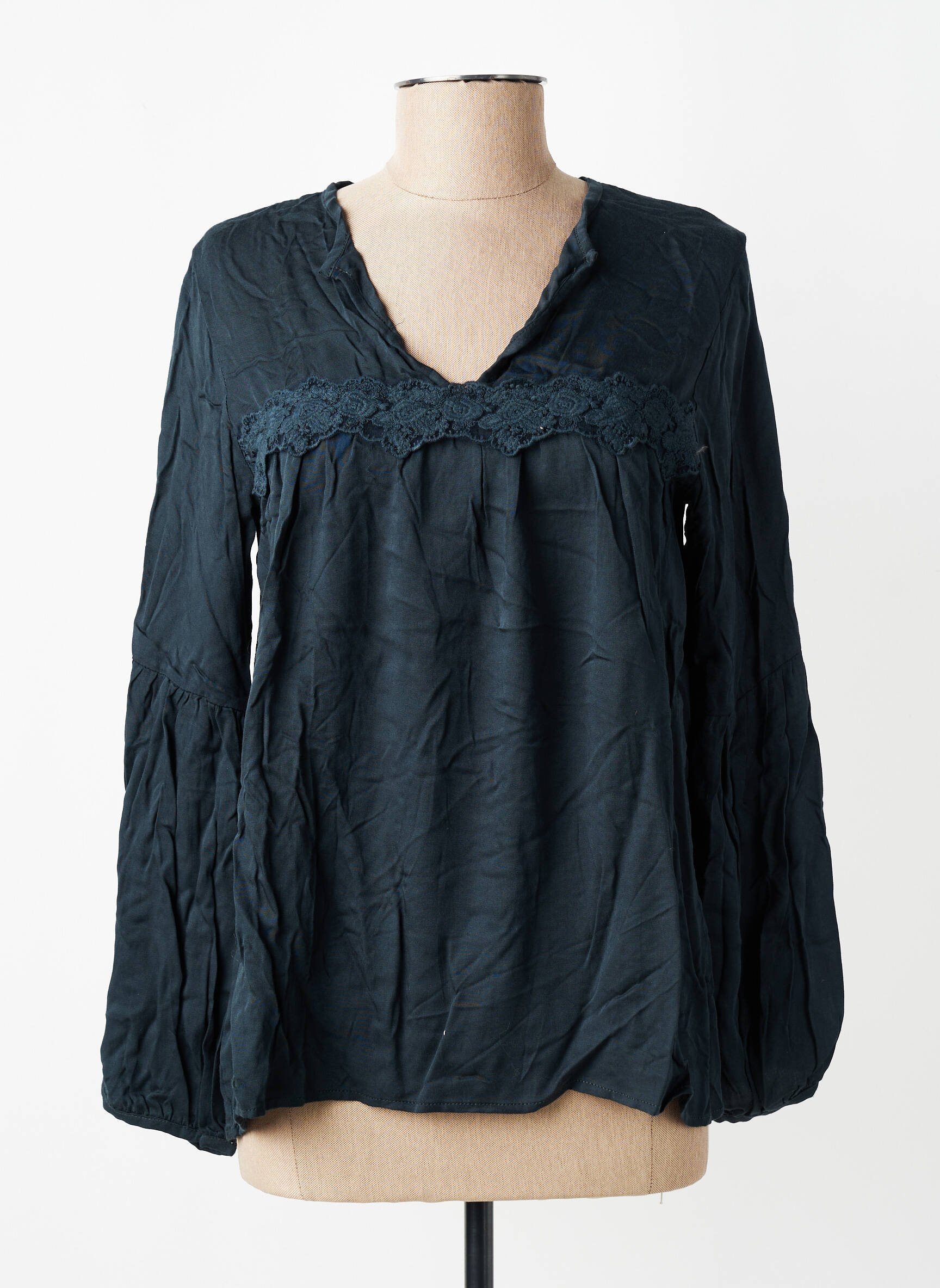 Blouse tissage popeline manches longues bleu CHARLIE JOE femme