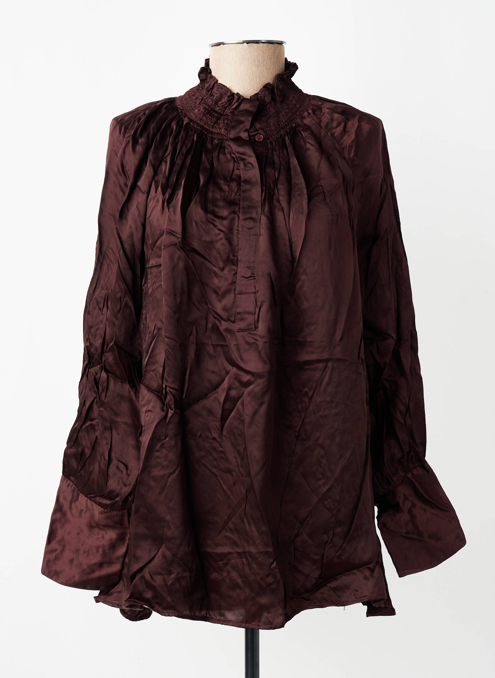 Blouse poignets boutonnés avec fente manches longues marron CHARLIE JOE femme