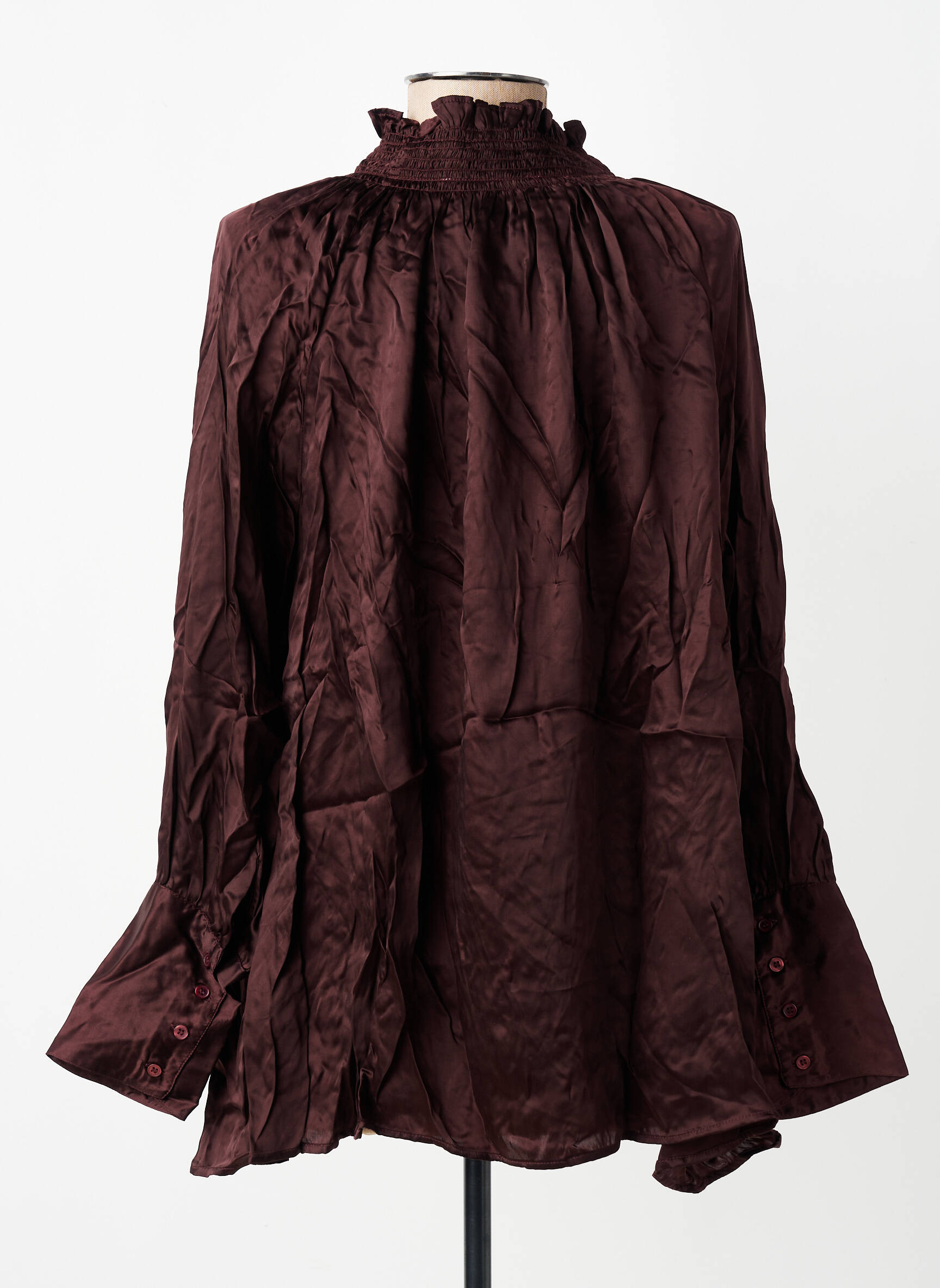 Blouse poignets boutonnés avec fente manches longues marron CHARLIE JOE femme