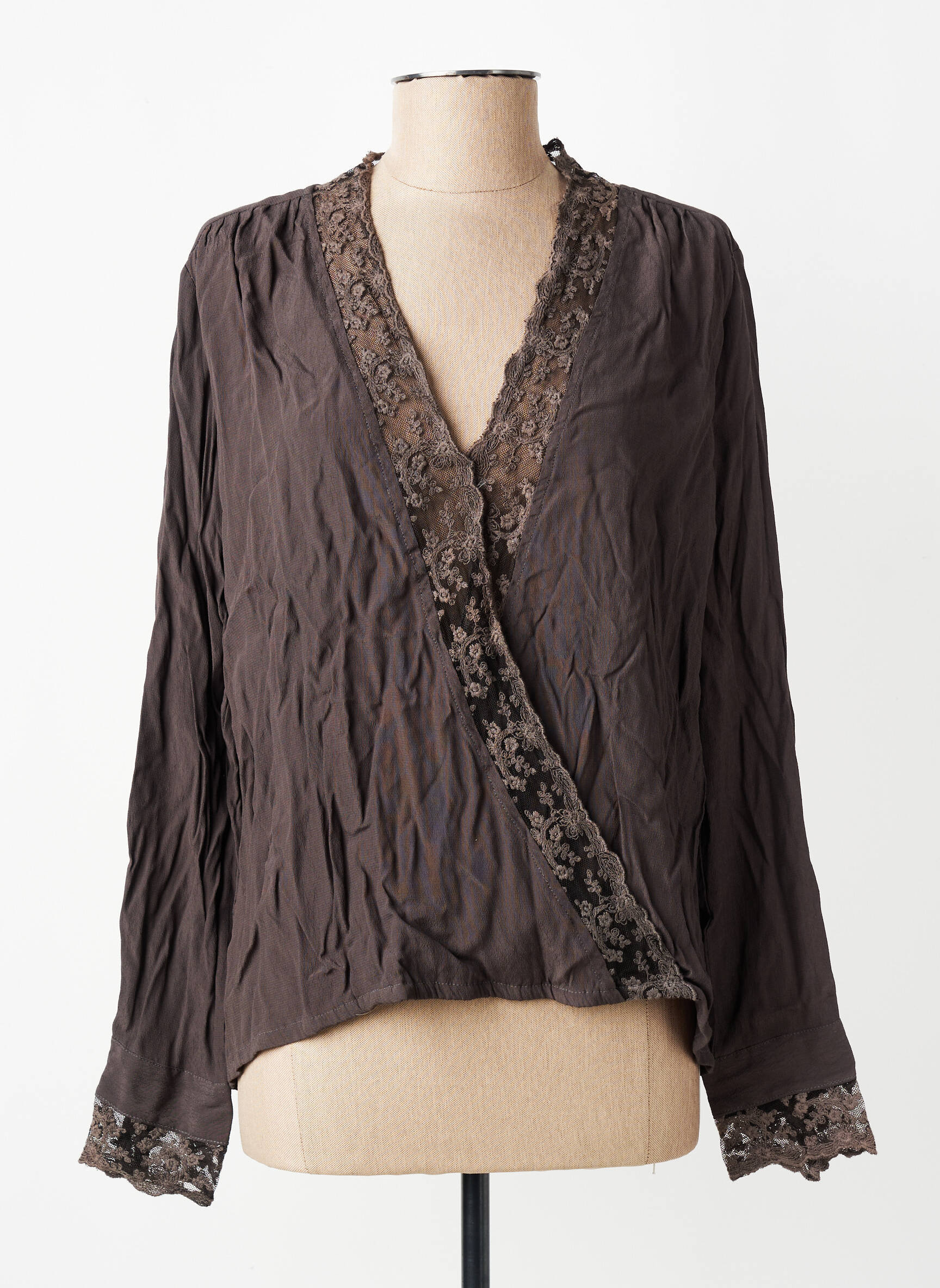 Blouse poignets boutonnés avec fente manches longues marron CHARLIE JOE femme