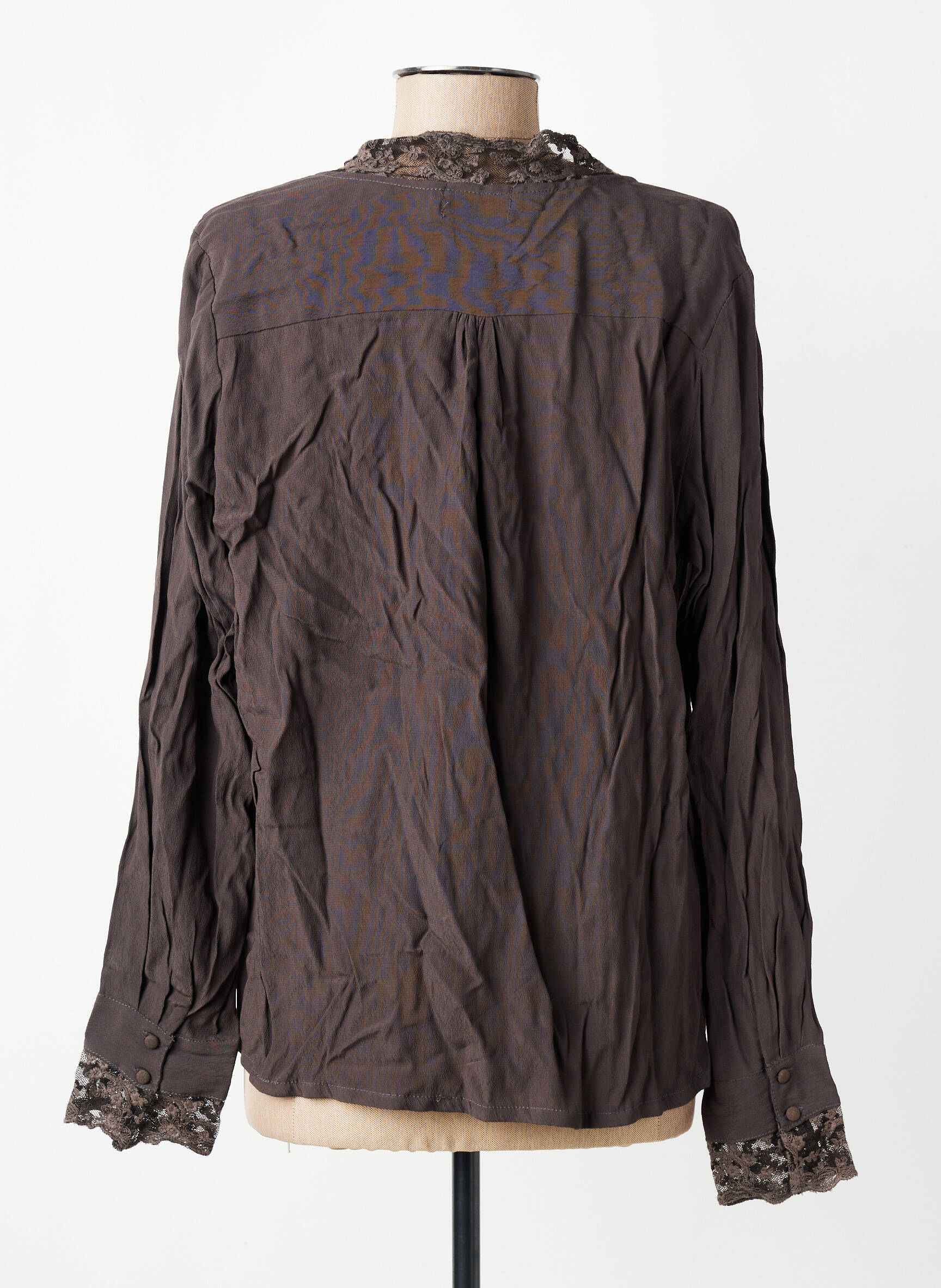 Blouse poignets boutonnés avec fente manches longues marron CHARLIE JOE femme