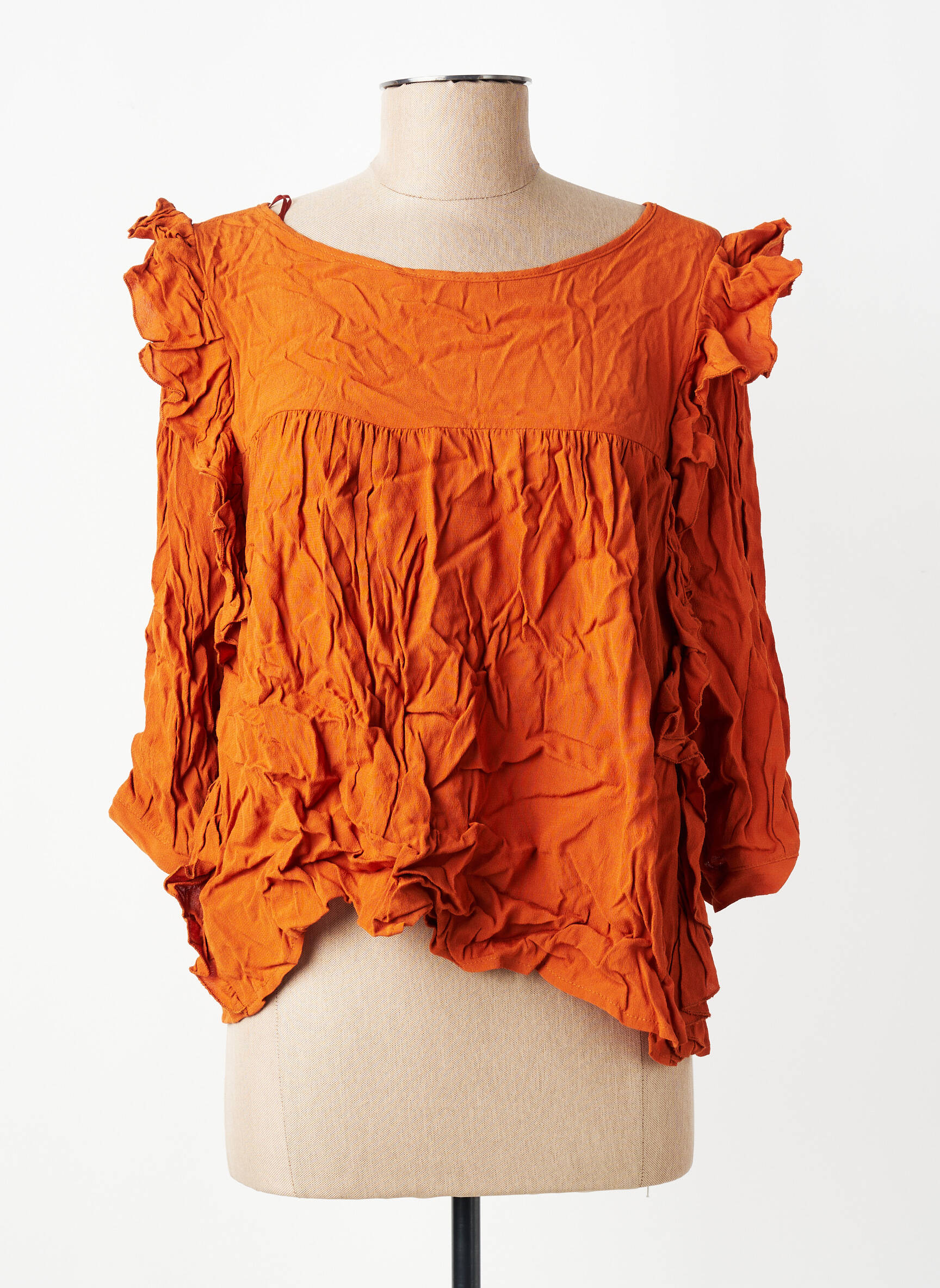 Blouse fermeture boutonnée au dos manches 3/4 orange MARYLEY femme