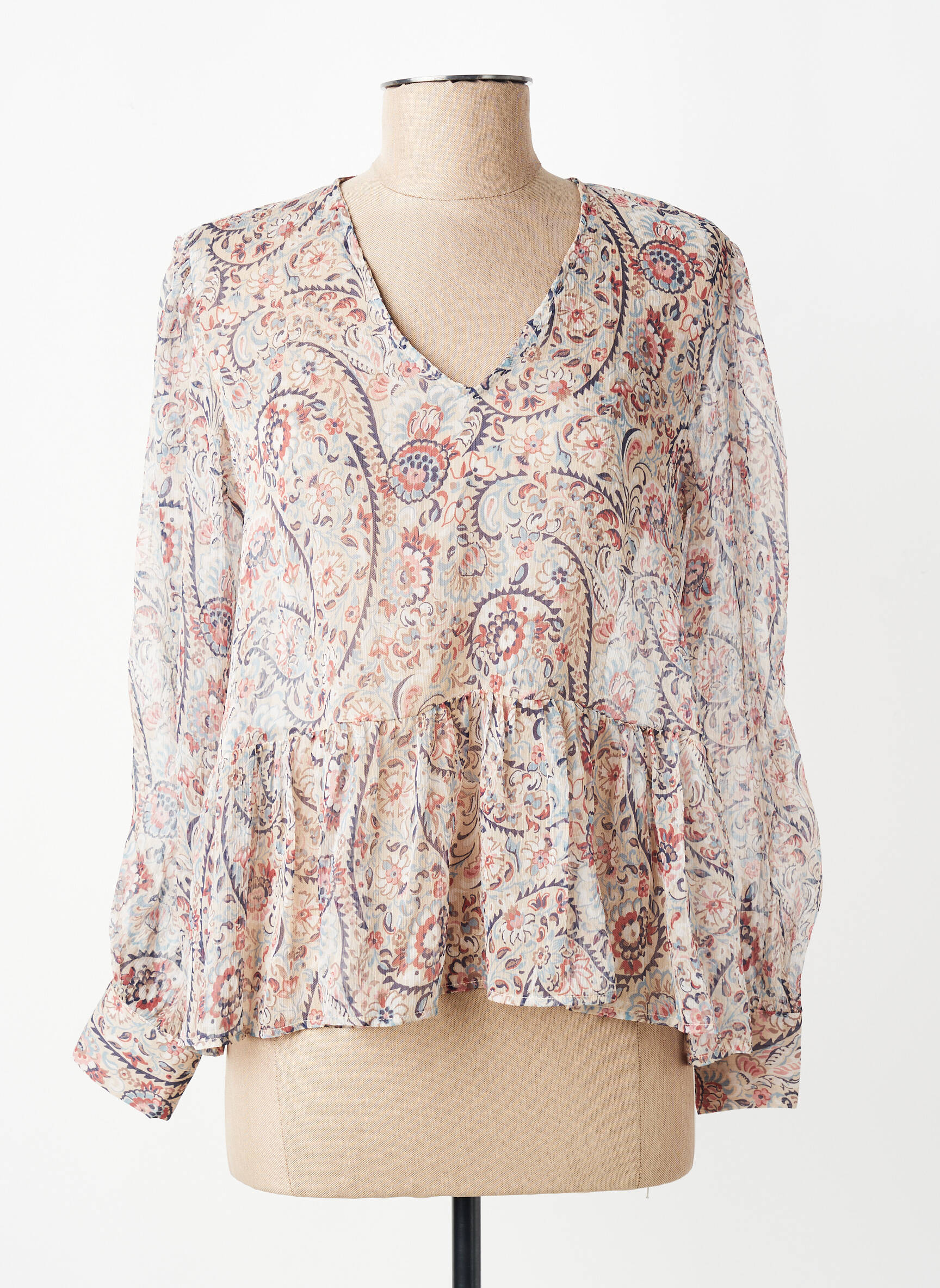Blouse légère et transparente manches longues beige ANGELA DAVIS femme