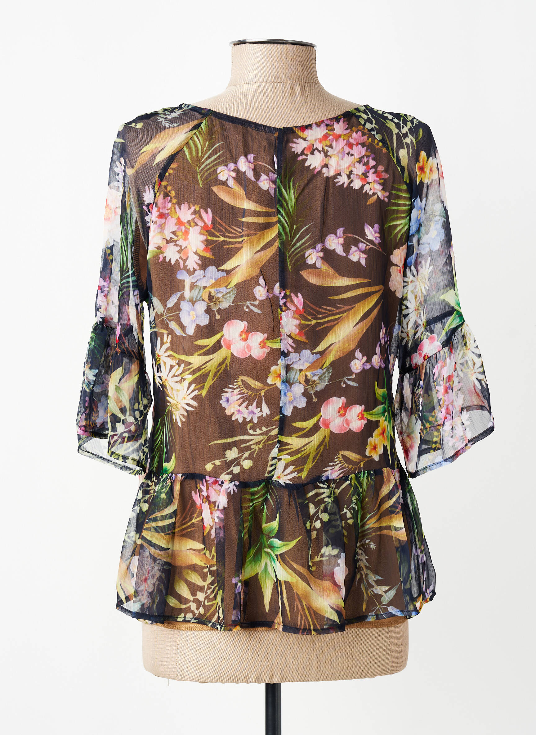 Blouse légère et transparente manches 3/4 noir ANGELA DAVIS femme