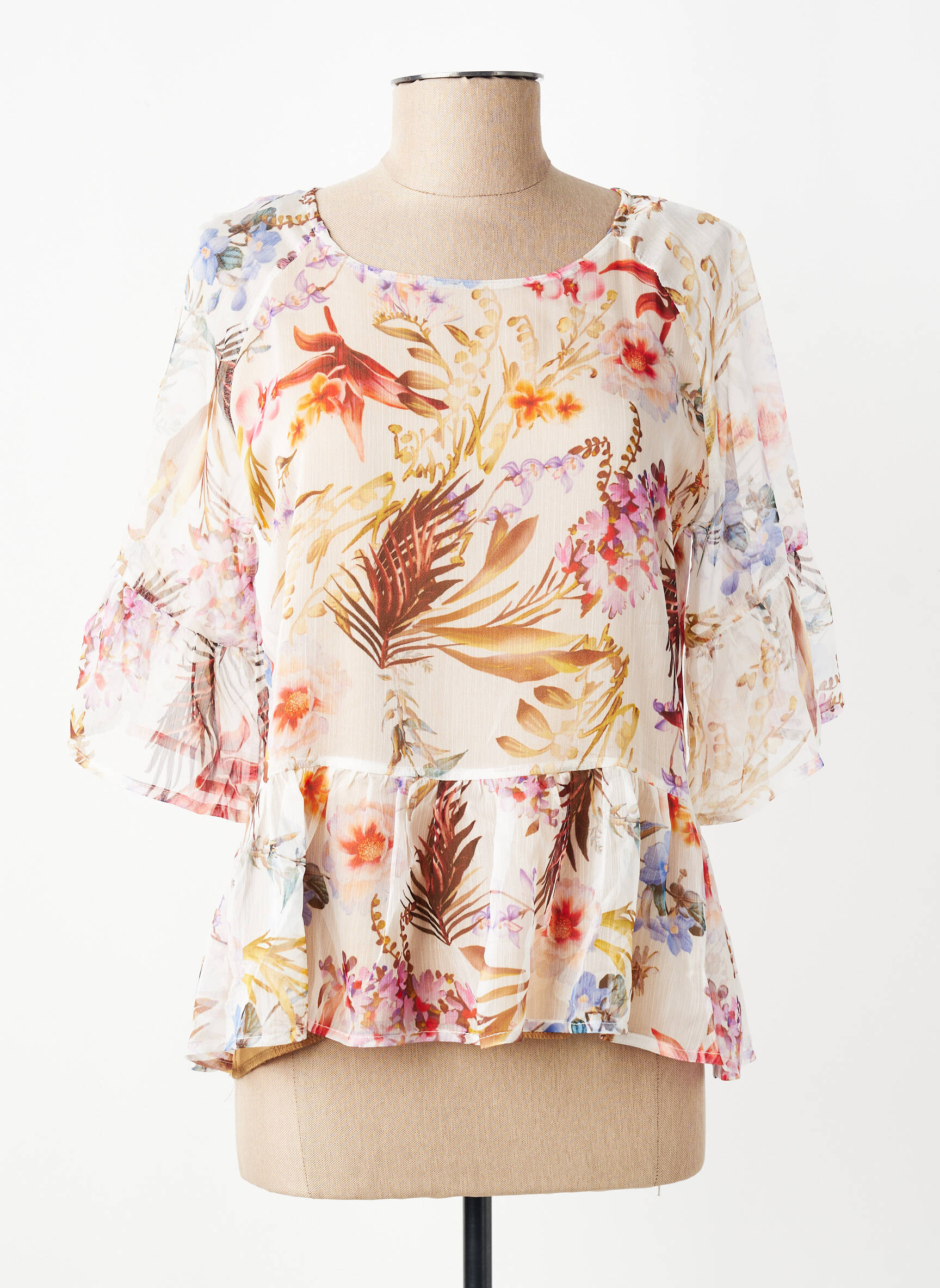 Blouse légère et transparente manches 3/4 blanc ANGELA DAVIS femme