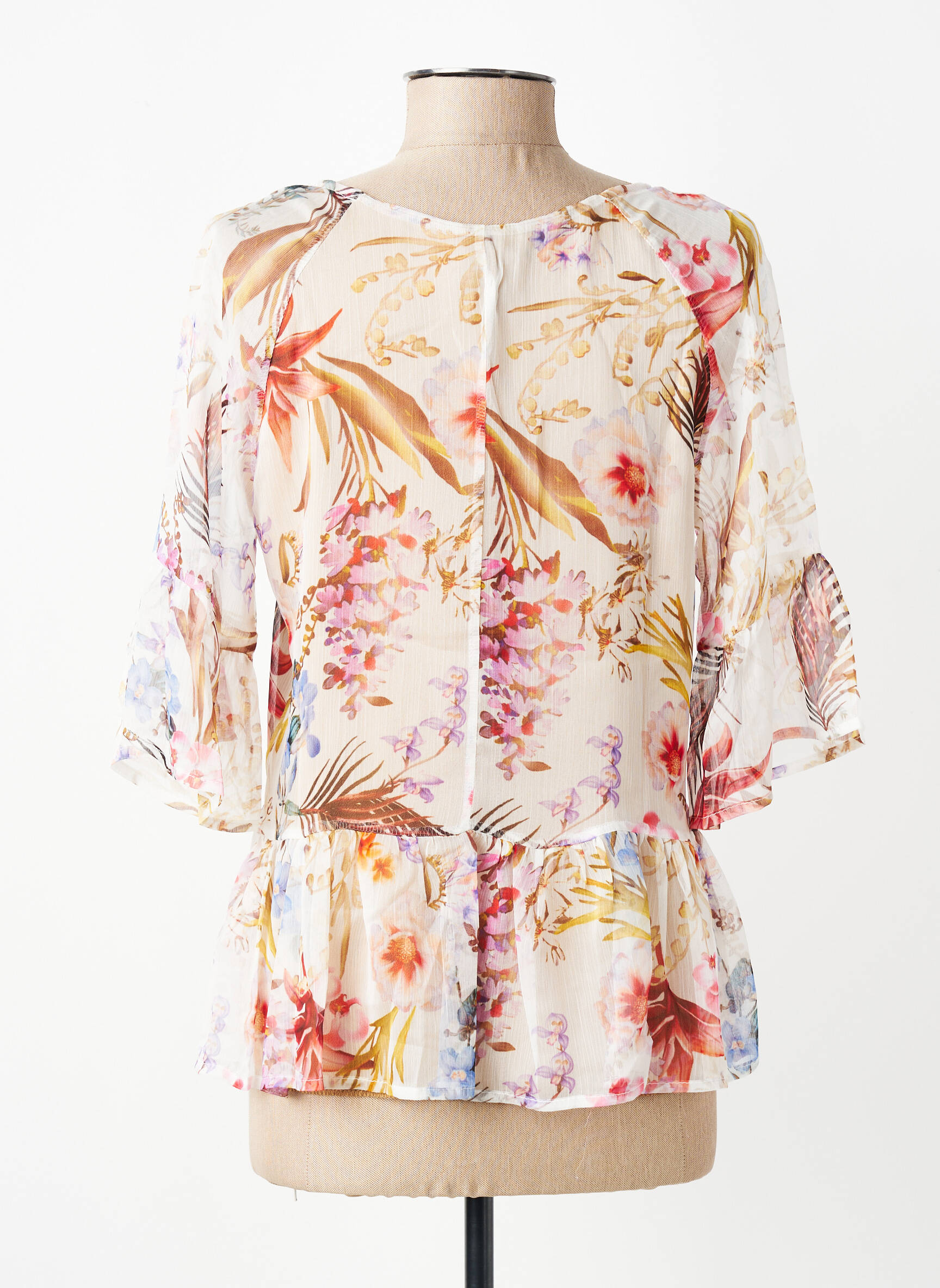 Blouse légère et transparente manches 3/4 blanc ANGELA DAVIS femme