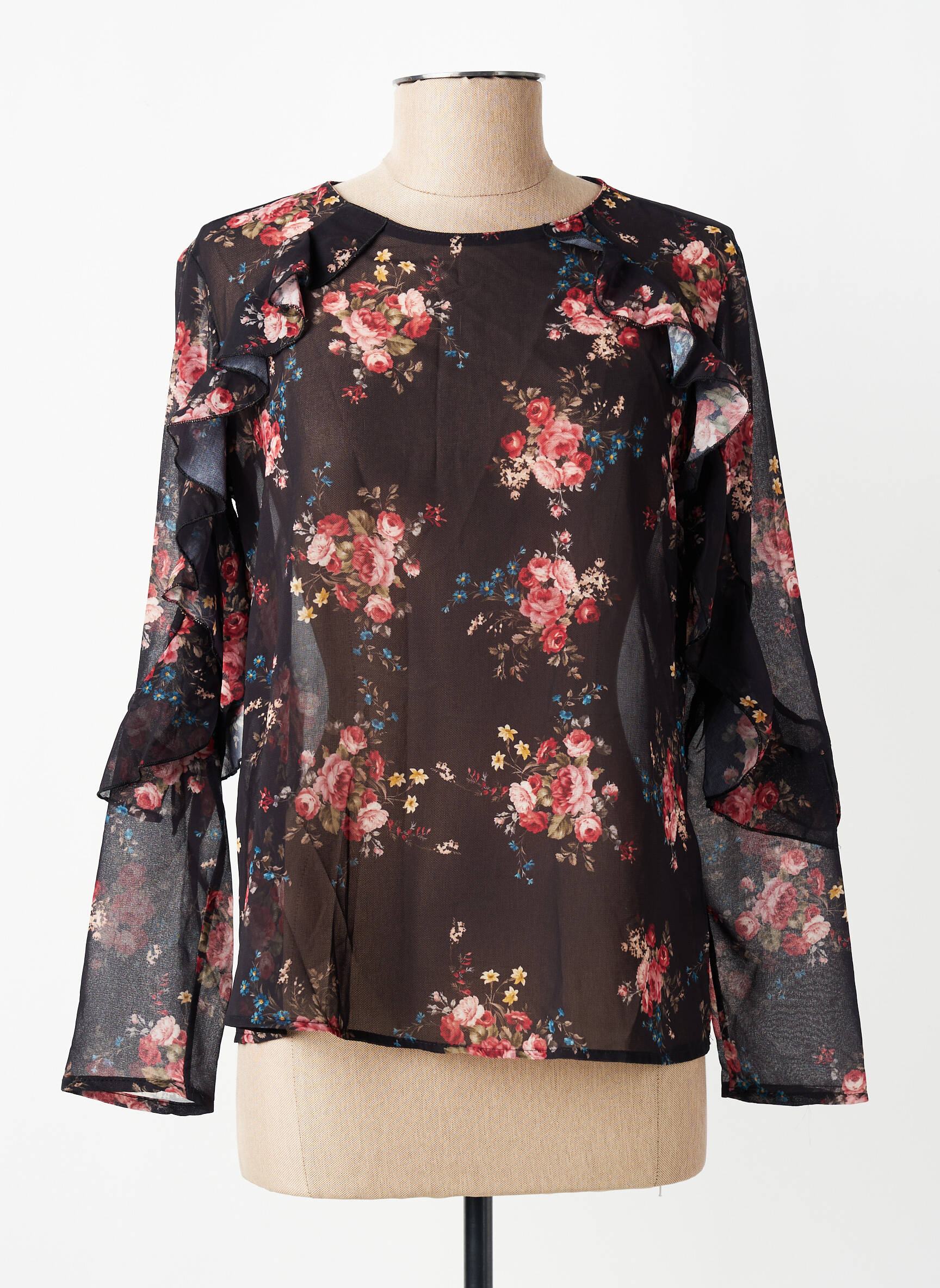 Blouse légère et transparente manches longues noir ANGELA DAVIS femme