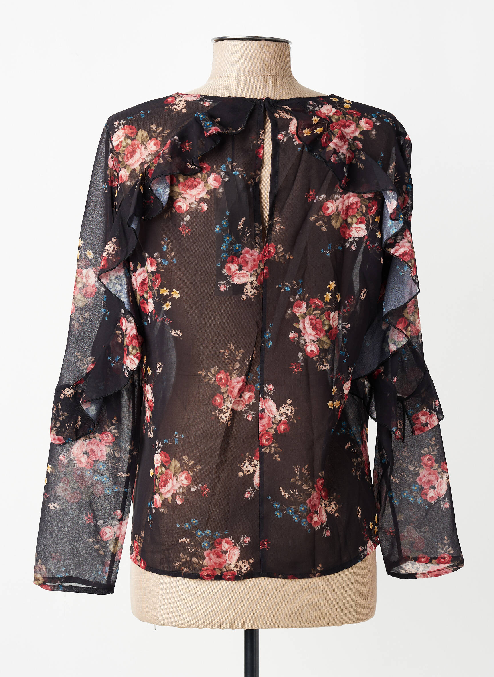 Blouse légère et transparente manches longues noir ANGELA DAVIS femme