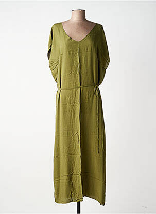 Robe longue tissage popeline manches courtes vert CHARLIE JOE femme