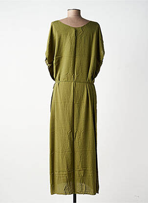 Robe longue tissage popeline manches courtes vert CHARLIE JOE femme