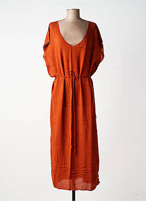 Robe longue tissage popeline manches courtes orange CHARLIE JOE femme