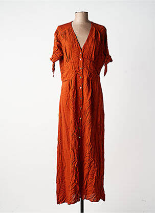 Robe longue tissage popeline manches courtes orange CHARLIE JOE femme
