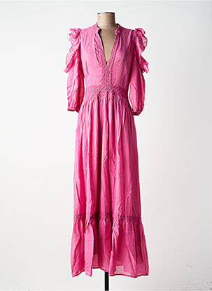 Robe longue tissage popeline manches longues rose KING KONG femme