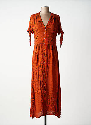 Robe longue tissage popeline manches courtes orange CHARLIE JOE femme