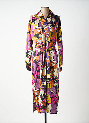 Robe mi-longue imprimé fleurs manches longues violet SOUVENIR femme