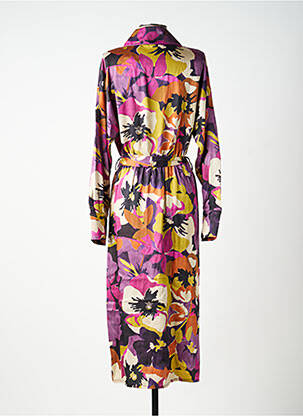 Robe mi-longue imprimé fleurs manches longues violet SOUVENIR femme
