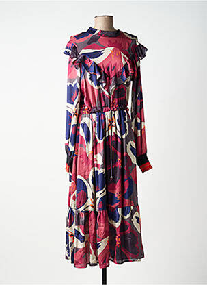 Robe mi-longue imprimé fantaisie manches longues rose MARYLEY femme