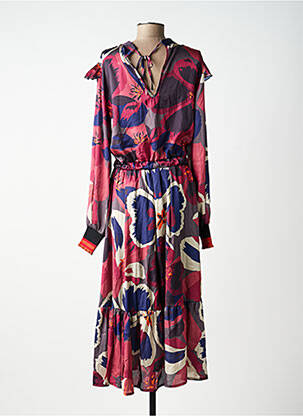Robe mi-longue imprimé fantaisie manches longues rose MARYLEY femme