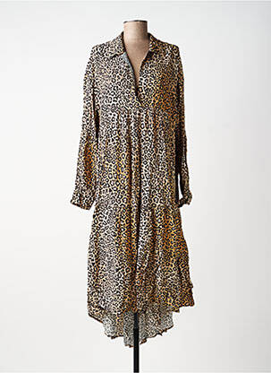Robe mi-longue tissage crêpe manches longues beige MARYLEY femme