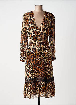 Robe mi-longue manches longues manches longues marron KING KONG femme