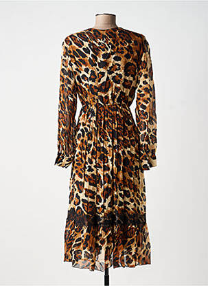 Robe mi-longue manches longues manches longues marron KING KONG femme