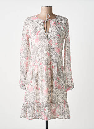 Robe courte imprimé fleurs manches longues beige BELLAWAY femme