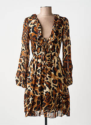 Robe courte imprimé fleurs manches longues marron KING KONG femme