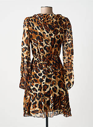 Robe courte imprimé fleurs manches longues marron KING KONG femme
